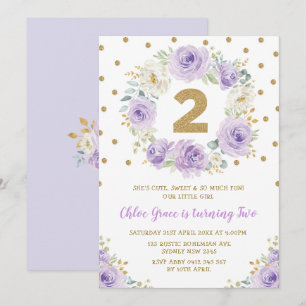 Invitación Rosa Purple Gold Bonito  de cumpleaños Fiesta