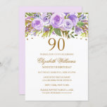 Invitación Rosa Purple Gold Floral 90 cumpleaños<br><div class="desc">Invitaciones florales más elegantes en la Pequeña Tienda Bayleigh!</div>