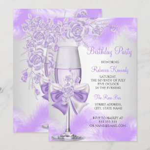Invitación Rosa Púrpura Champán Floral Blanca Fiesta