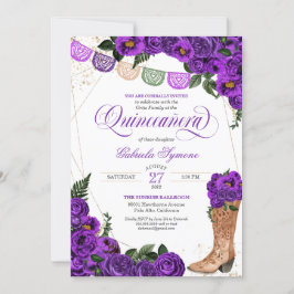 Invitación Rosa púrpura Charra Cowgirl Boots Quinceañera