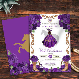 Invitación Rosa púrpura Charra Occidental Vestidos Quinceaner