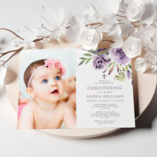 Invitación Rosa púrpura Chica de fotografía floral Christenin