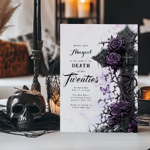Invitación Rosa Púrpura Gótica Muerte a tus Veinte