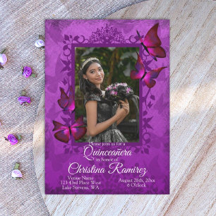 Invitación Rosa Purpura, Mariposa de Quinceañera Violeta
