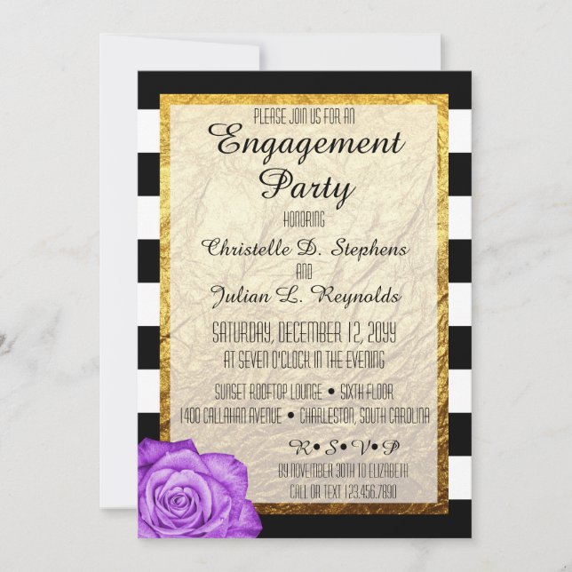 Invitación Rosa Púrpura Moderna con Hoja de Oro Falso para Fi (Anverso)
