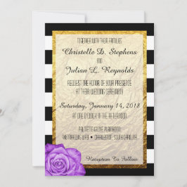 Invitación Rosa Púrpura Moderno con Lámina Dorada Falsa Rayad
