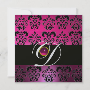Invitación ROSA PÚRPURA NEGRO DAMASCO MONOGRAMA Amatista Fuch