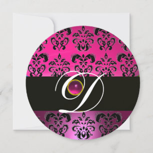 Invitación ROSA PÚRPURA NEGRO DAMASCO MONOGRAMA Amatista Fuch