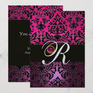 Invitación ROSA PÚRPURA NEGRO DAMASCO MONOGRAMA Amatista Fucs