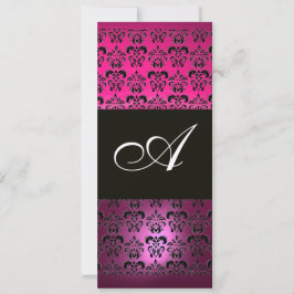 Invitación ROSA PÚRPURA NEGRO DAMASCO MONOGRAMA ,fucsia blan