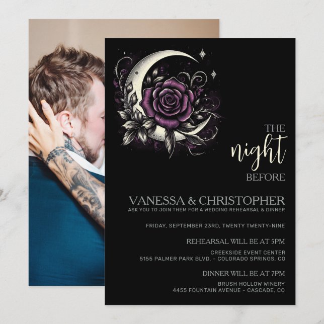 Invitación Rosa Púrpura Noche De La Luna Antes Del Ensayo Del (Anverso / Reverso)