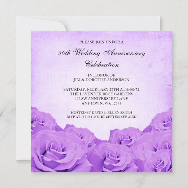 Invitación Rosa púrpura vintage 50° aniversario Boda (Anverso)