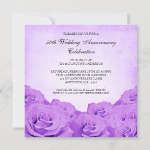 Invitación Rosa Púrpura Vintage 50 Aniversario de Boda