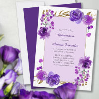 Rosa púrpura y hoja de oro elegante Quinceanera