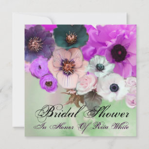 INVITACIÓN ROSA PURPÚREA Y FLORES DE ANÉMONA DUCHA DE NOVIA