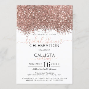 Invitación Rosa Purpurina blanco Confetti Bridal Shower