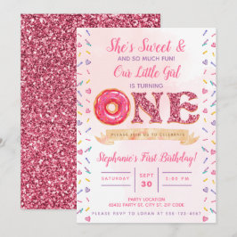 Invitación Rosa, Purpurina, cumpleaños de Donut