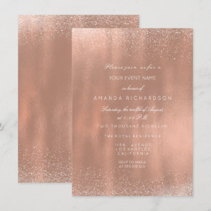 Invitación Rosa Purpurina de cobre Sparkly Bridal Cumpleaños