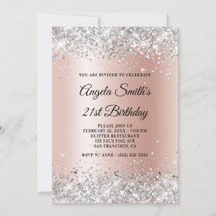 Invitación Rosa Purpurina de  de Plata Sparkly Shimmer Cumple