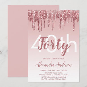 Invitación Rosa Purpurina de espuma de oro 40.º Fiesta de cum
