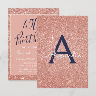 Invitación Rosa Purpurina de espuma de oro 40.º Fiesta de cum