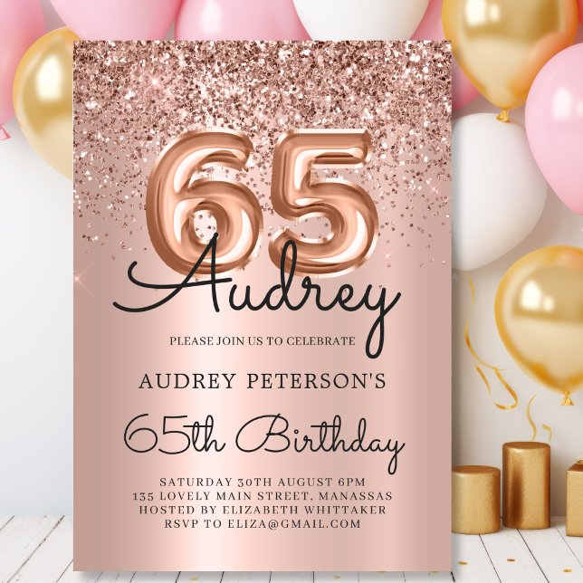 Invitación Rosa Purpurina de espuma de oro Balón 65º cumpleañ (Subido por el creador)