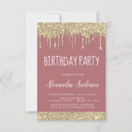 Invitación Rosa Purpurina de espuma de oro Cualquier cumpleañ