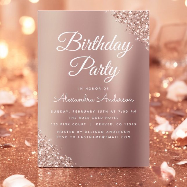 Invitación Rosa Purpurina de espuma de oro Cualquier cumpleañ (Subido por el creador)