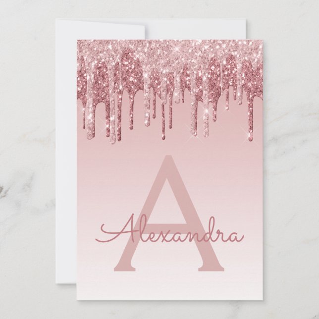 Invitación Rosa Purpurina de espuma de oro Dulce Dieciséis cu (Anverso)