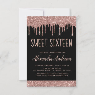 Invitación Rosa Purpurina de espuma de oro Dulce Dieciséis cu