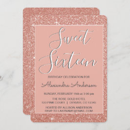 Invitación Rosa Purpurina de espuma de oro Dulce Dieciséis cu