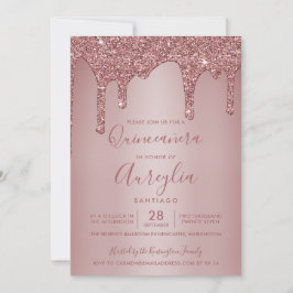 Invitación Rosa Purpurina de espuma de oro perfora Quinceañer