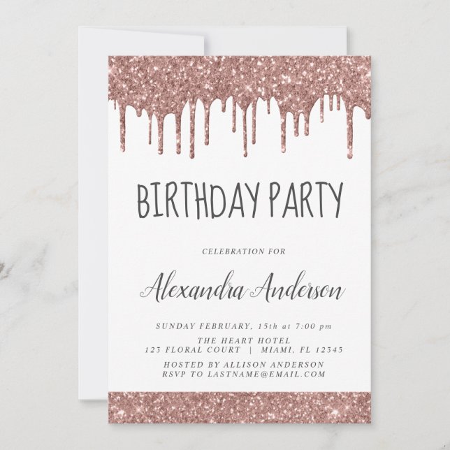 Invitación Rosa Purpurina de espuma rosada de oro Cualquier c (Anverso)