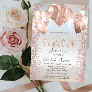 Invitación Rosa Purpurina de globos de oro Confetti Silver