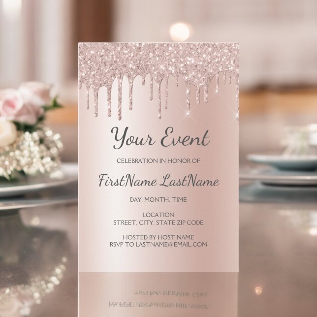 Invitación Rosa Purpurina de goteo de oro Dulce 16 ducha de n (Subido por el creador)