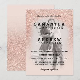 Invitación Rosa purpurina de imitación de oro boda de fotos