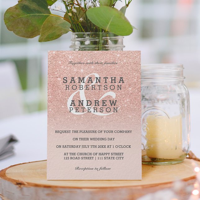 Invitación Rosa purpurina de imitación de oro  personalizado  (Subido por el creador)