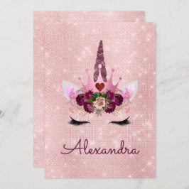 Invitación Rosa Purpurina de la Marcha de Oro Girly