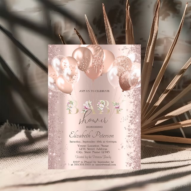 Invitación Rosa Purpurina de los globos de oro Confetti Baby  (Subido por el creador)