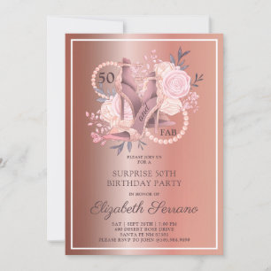 Invitación Rosa Purpurina de Oro 50.º Fiesta de sorpresa por
