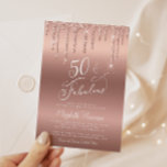 Invitación Rosa Purpurina de Oro 50 cumpleaños<br><div class="desc">Elegante y moda 50 cumpleaños invitación con "50 & Fabulous" escrito en elegante escritura blanca,  un rosa de fondo dorado y goteos de purpurinas de imitación de oro rosa. Puedes personalizar con su nombre y los detalles del fiesta.</div>