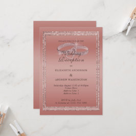 Invitación Rosa Purpurina de oro, Anillos plateados Recepción