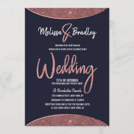 Invitación Rosa Purpurina de oro Boda circular azul de la Mar