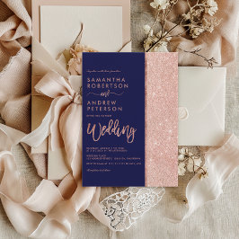 Invitación Rosa purpurina de oro boda de bloques de color azu