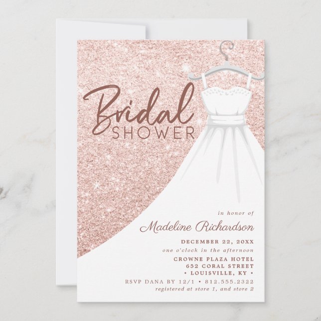 Invitación Rosa Purpurina de oro Boda vestir Moda ducha de no (Anverso)