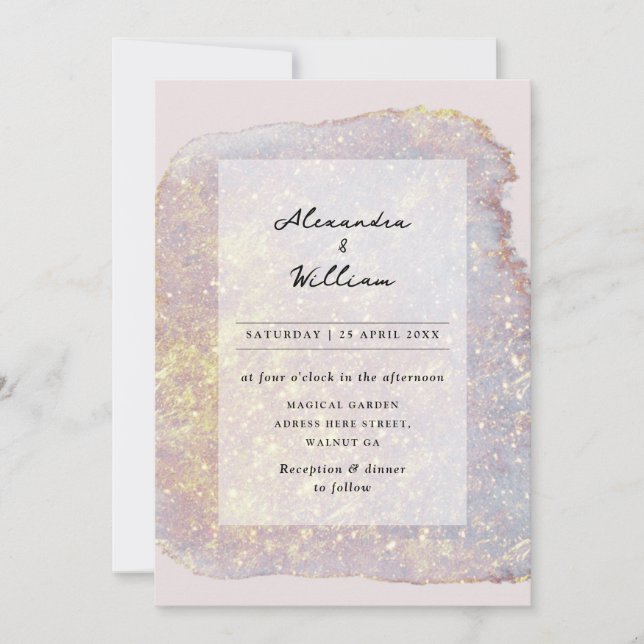 Invitación Rosa Purpurina de oro Bodas púrpura de Pastel mode (Anverso)
