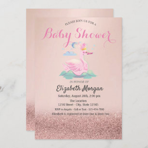 Invitación Rosa Purpurina de oro Bokeh, Baby Swan Baby Shower