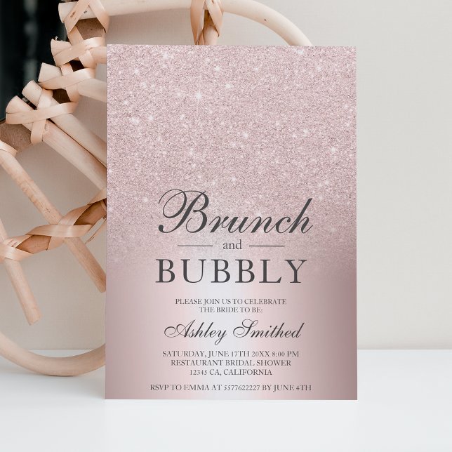 Invitación Rosa purpurina de oro brunch burbujeante ducha de  (Subido por el creador)