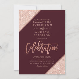Invitación Rosa purpurina de oro burgundy boda de celebración