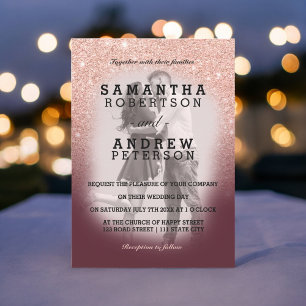 Invitación Rosa purpurina de oro burgundy boda de fotografía 